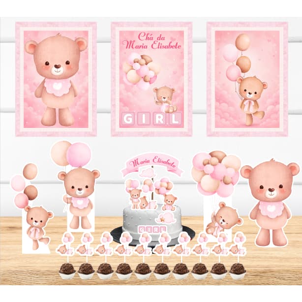 Kit Só um Bolinho -CHÁ DE BEBÊ / URSINHA MENINA - Kit Festa em casa  - Aniversário, Mêsversário