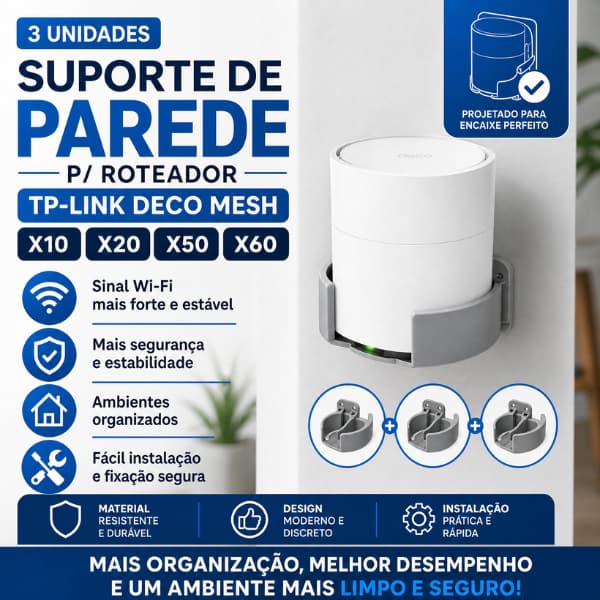3 Suporte De Parede P/ Roteador Tp-link Deco Mesh X10 X20 X50 X60