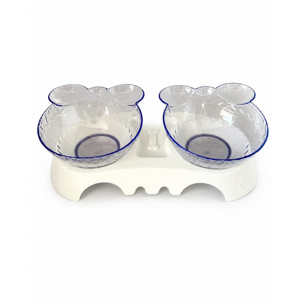 Comedouro Bebedouro Duplo Elevado Ursinho Acrilíco Pet Cão Gato Transparente