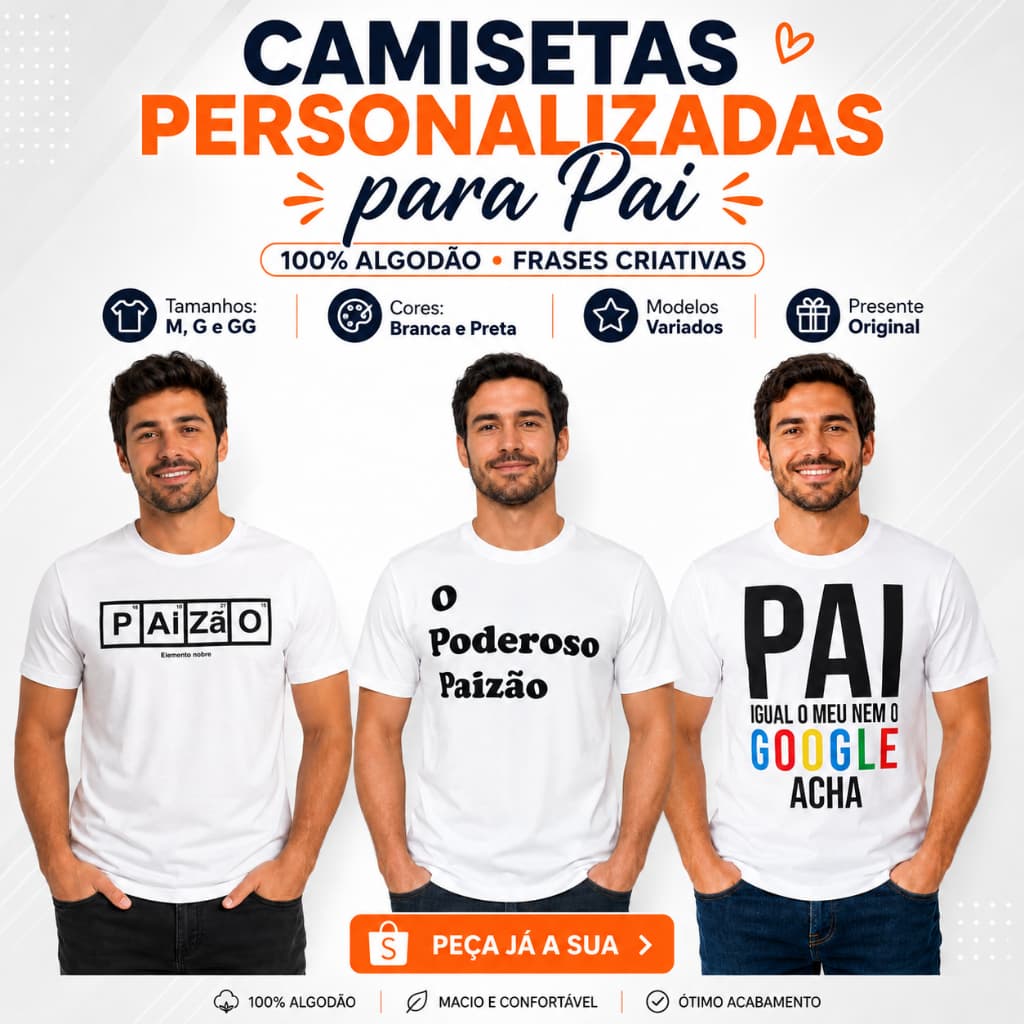 Camisetas Dia dos Pais Personalizadas Frases Paizão  100% Algodão