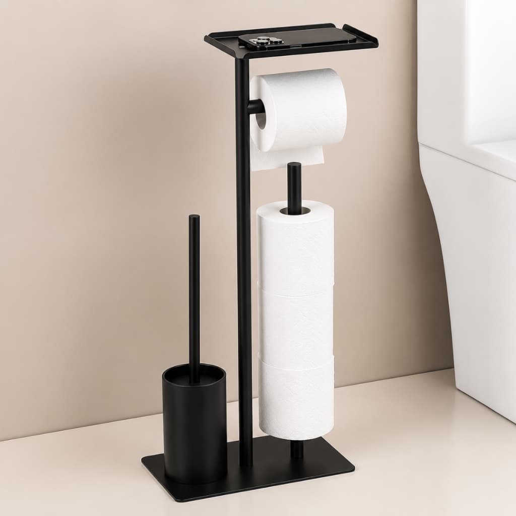 Porta Papel Higiênico De Chão Banheiro Organizador 3x1 Em Aço Inox