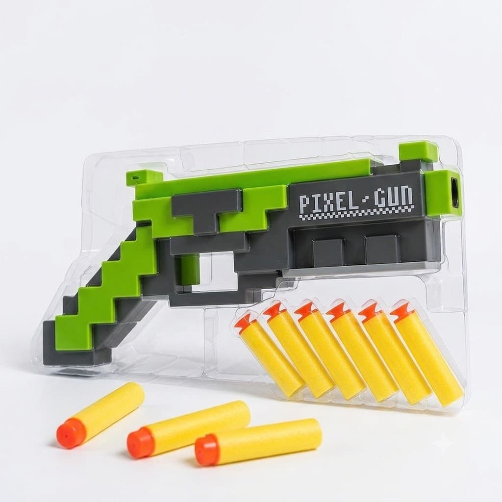 Pistola de Brinquedo Pixel Gun 2.0 com 5 Dardos Quadradinha Minecraf Nurf Roblox
