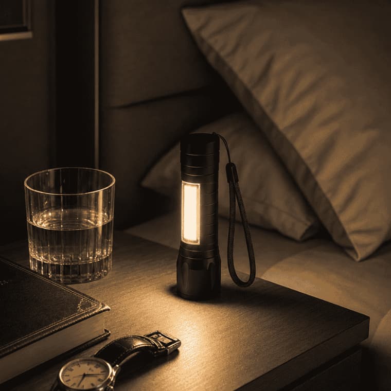 Mini Lanterna LED Recarregável de Bolso Potente Luz Branca Lateral USB Zoom Telescópico XPE
