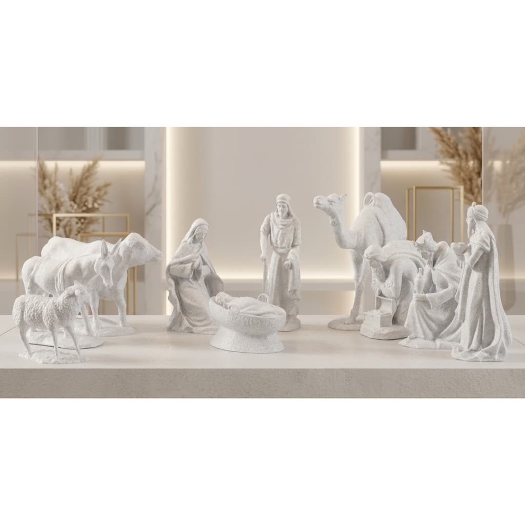 Presépio De Natal Completo Impressão 3D Textura Mármore Luxo