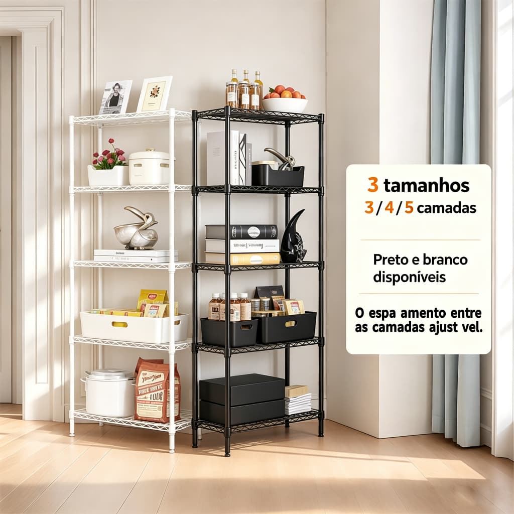 Estante Aramada  Prateleiras Aço Regulável Rack Multiuso Cozinha Quarto Loja Organizador Resistente