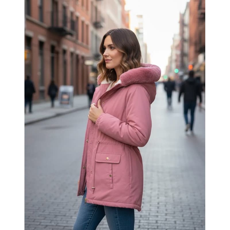 JAQUETA PARKA FEMININA FORRADA COM PELO DE CARNEIRO