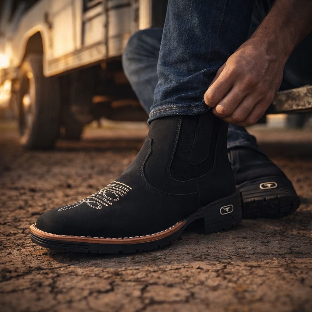 Botina Masculina Country Texana Resistente Cano Curto Leve Confortável Bota Masculina Para Rodeio Trabalho Casual
