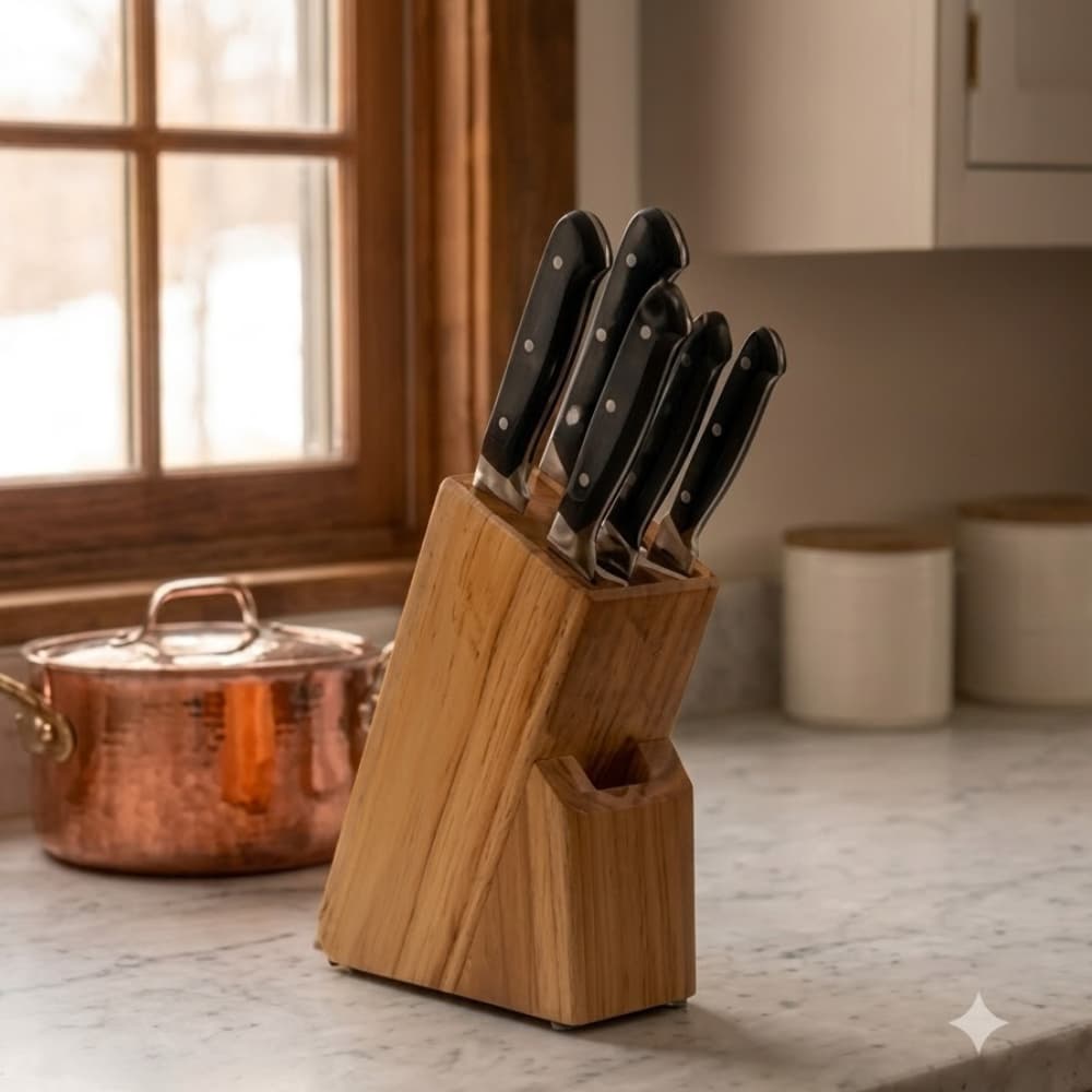 Jogo De Facas Inox 6 Peças Com Suporte De Madeira Cepo Faca Do Chef Cozinha Legumes Corte Preciso Profissional Premium