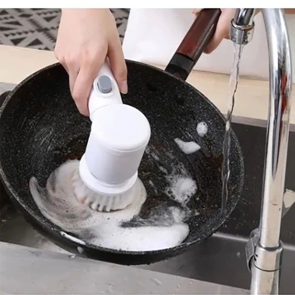 Escova Elétrica Giratória Recarregável com 5 Acessórios de Limpeza e Polimento – Multifuncional para Cozinha e Banheiro