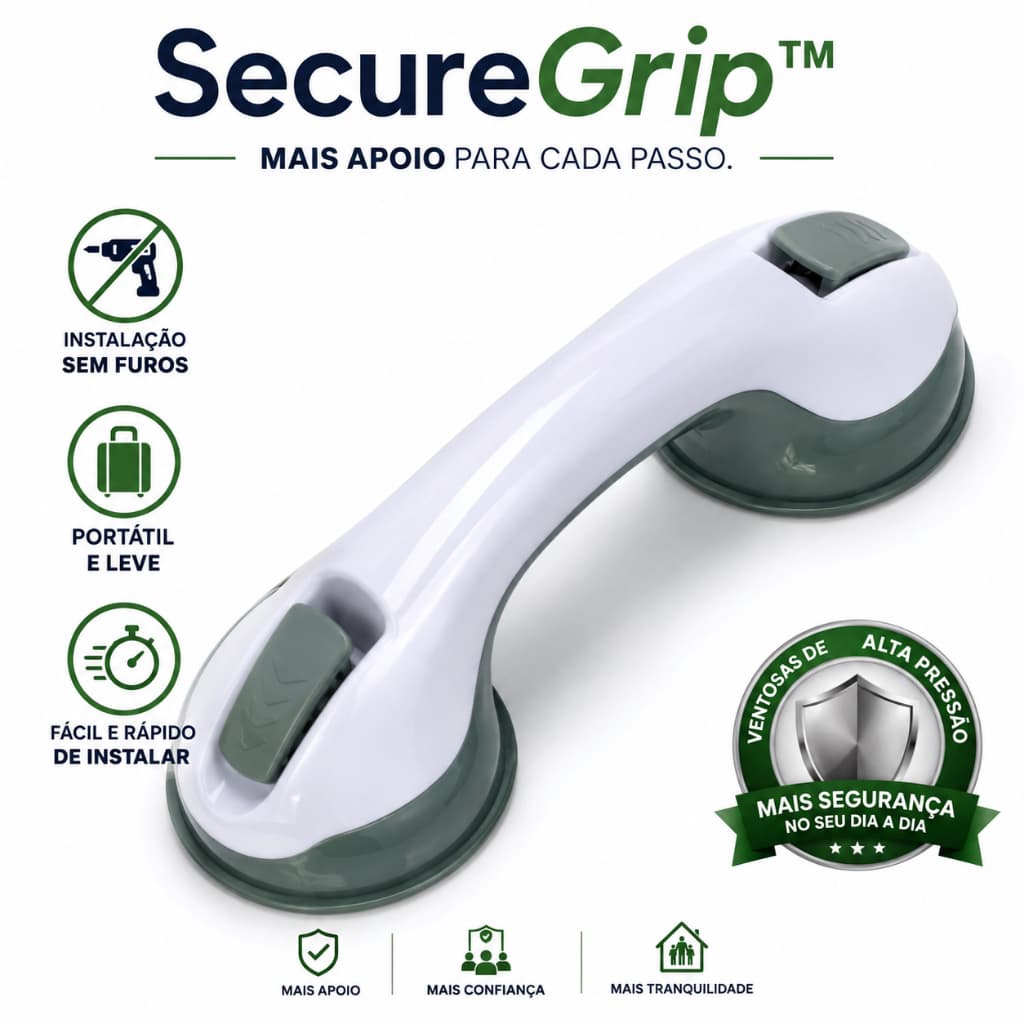 Barra de Apoio para Banheiro com Ventosa Portátil para Idosos e Deficientes Sem Furar parede SecureGrip™
