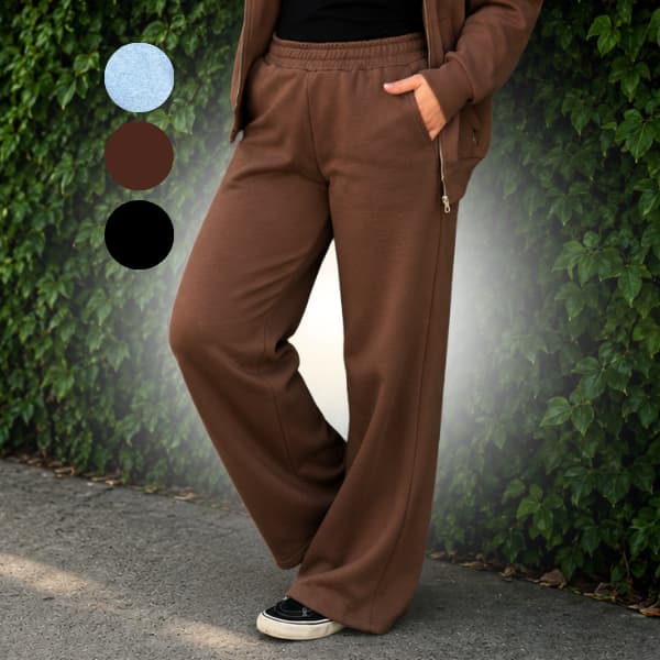 Calça Pantalona Wide Leg de Moletom Confortável Feminina Básica