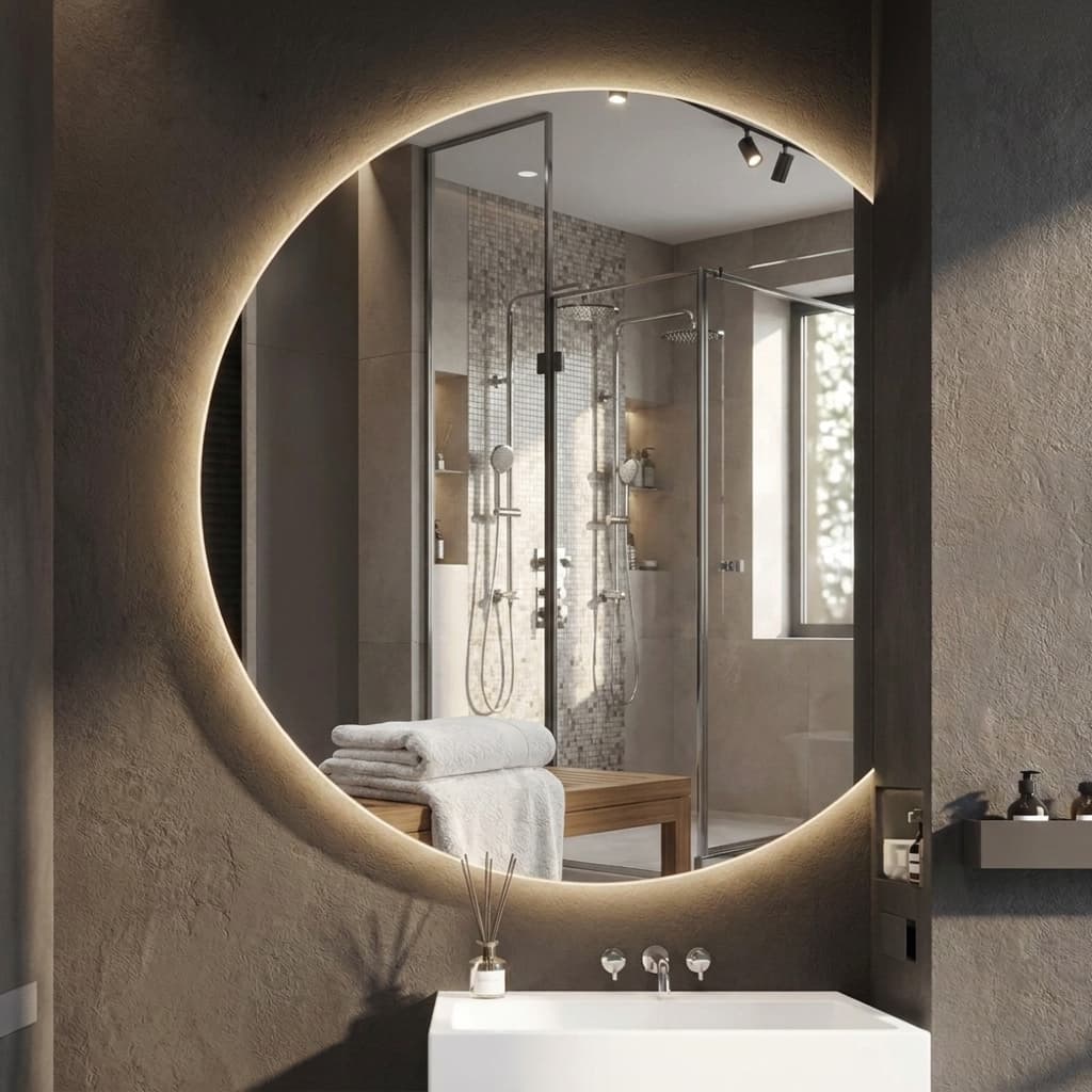 Espelho Meia Lua LED Luz Quente 95x80 Bivolt para Parede Banheiro Lavabo e Closet