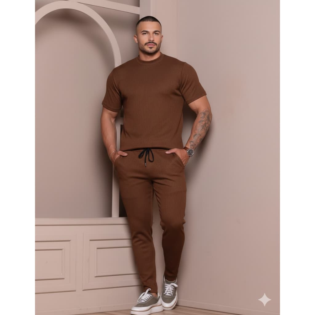 Scrub Pijama Uniforme Masculino Monda Homem Calça e Camiseta Malha Ribana Canelada