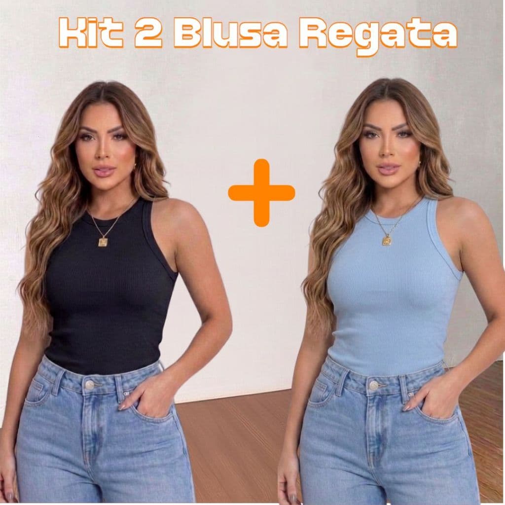 Kit 2 Blusa Regata feminina Ribana Canelada Elegante Básica Nadador Casual