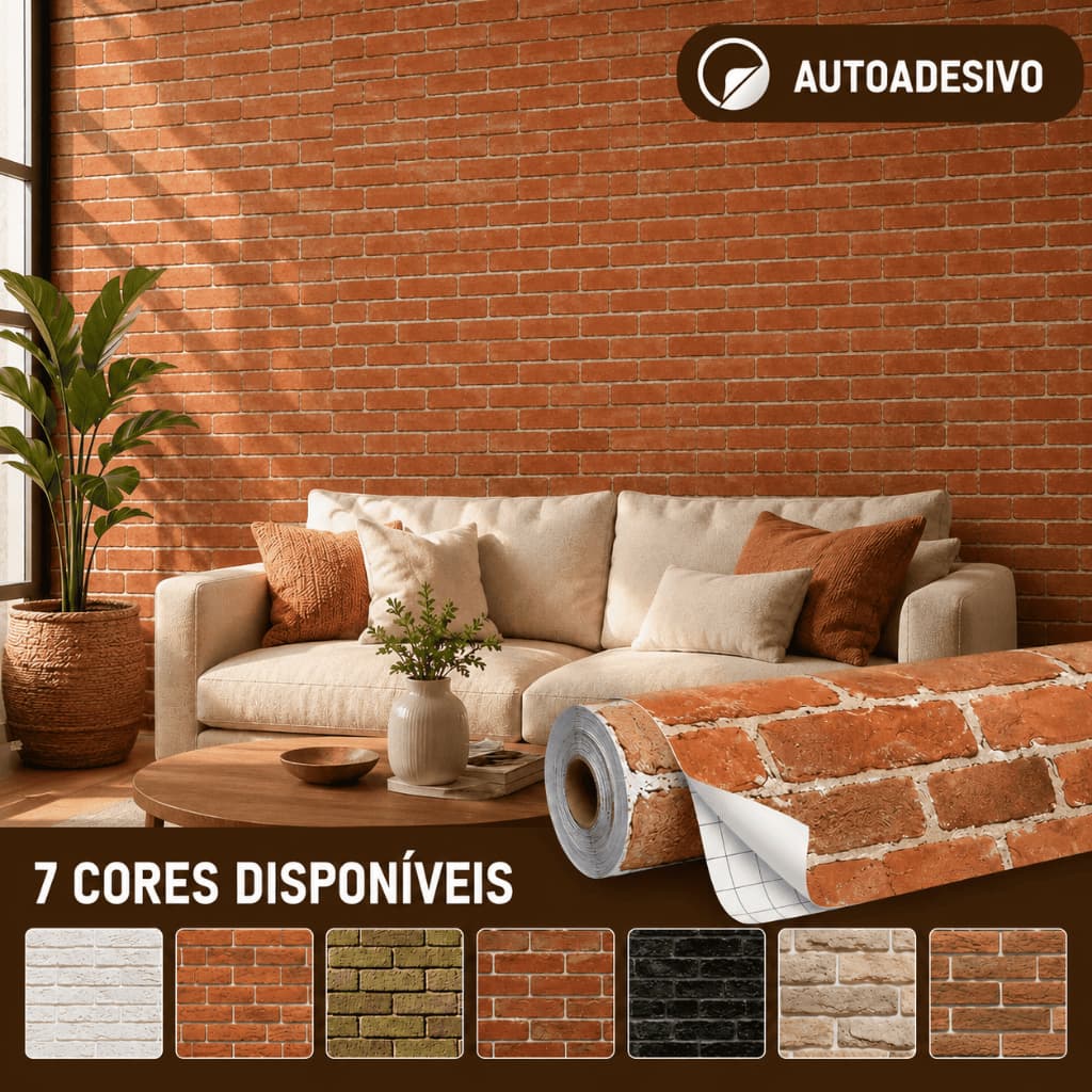 Papel de Parede Adesivo Tijolo 2,5m Autoadesivo Decoração Sala Quarto 7 Cores
