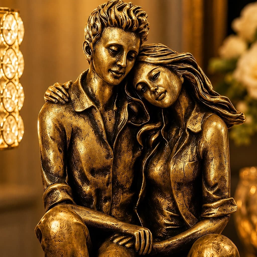 Estátua Escultura Família Casal Sentado Decorativo Luxo Envio Imediato