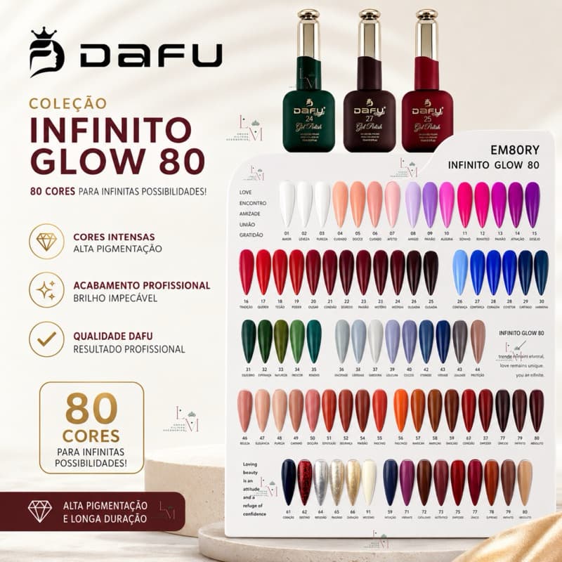 Kit Completo 80 Cores Esmalte em Gel Infinito Glow Dafu Alta Pigmentação 12ml
