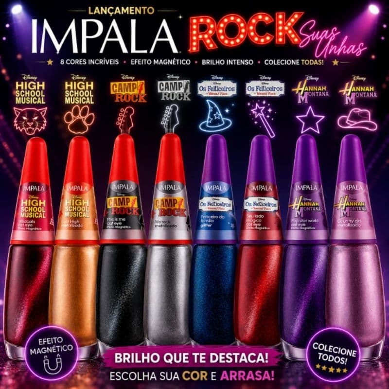 Kit 2 Esmaltes Impala Disney Cat Eye Magnético Original Alta Cobertura Brilho Intenso