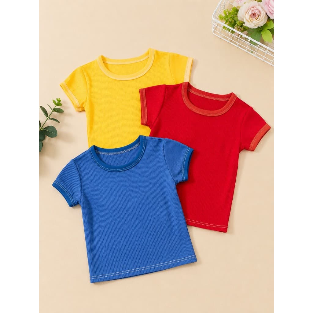 3 Blusas Camisetas caneladas Infantil Juvenil 100% algodão