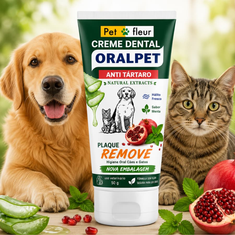 Creme Dental  Melhor Pasta de dente Cães Gatos AntiTartaro e Cáries  Enzimático 100% Natural  - Petfleur