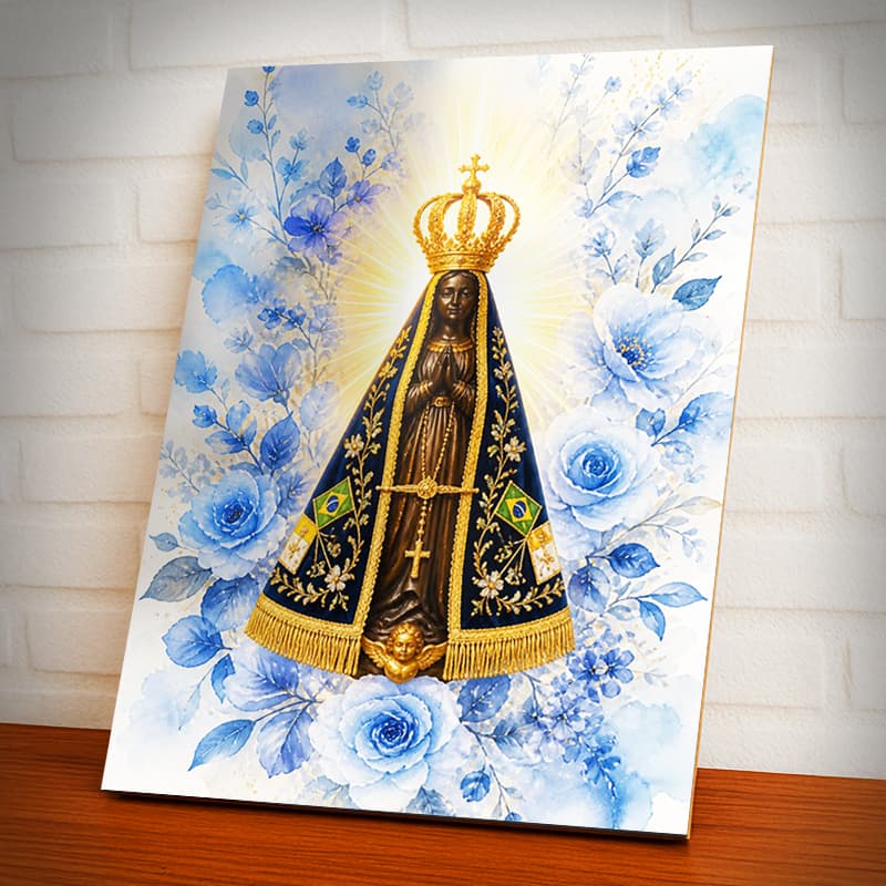 Placa Decorativa Quadro Nossa Senhora Aparecida, Religião, Catolicismo, 20X28 MDF
