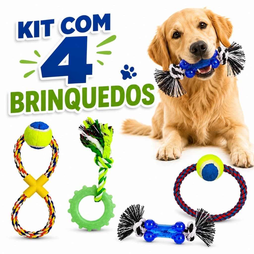 Kit 4 Brinquedos de Corda Pet para Cães Resistente Forte Mordedor Duráveis