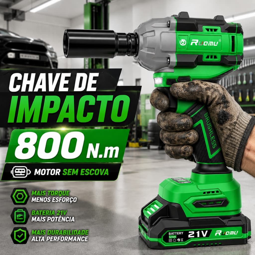 Chave De Impacto Brushless 800/520N.M Parafusadeira Furadeira Profissional 2 Baterias