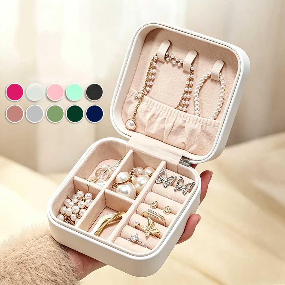 Kit 1/2 Porta Jóias Duplo Mini Portátil de Couro | Organizador Multifuncional para Bijuterias