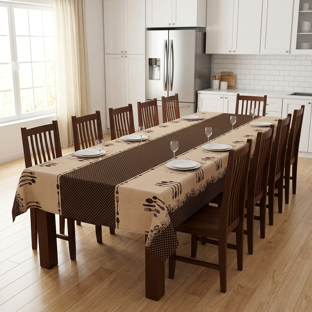 Toalha Forro De Mesa Linho Premium 12 Lugares 3,50 X 1,50 Marrom Talher para Sala, Cozinha e Áreas