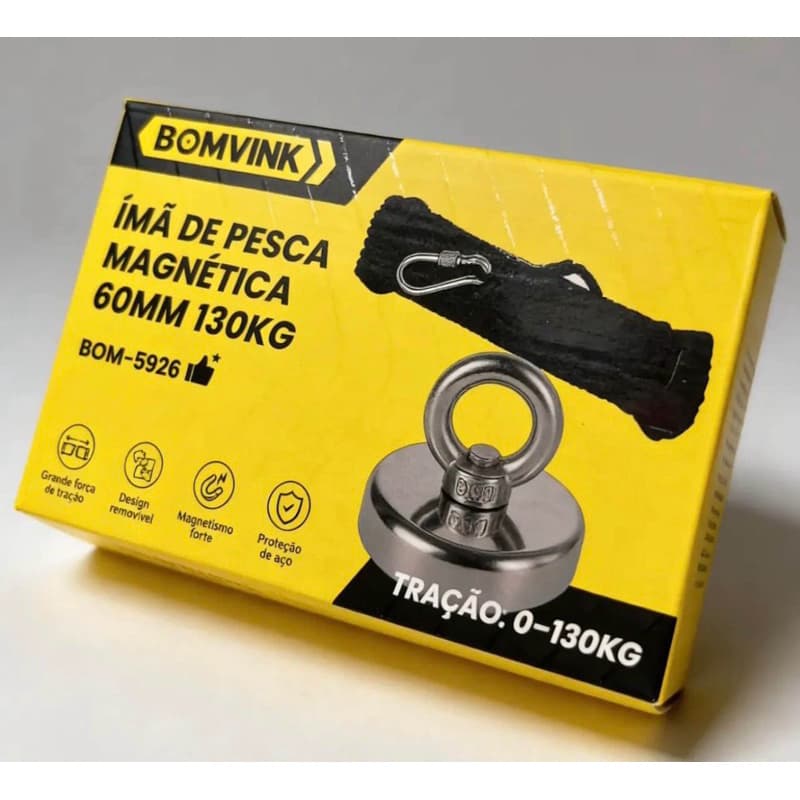 Imã De Pesca Magnética Bomvink 60mm 130kg Super Forte