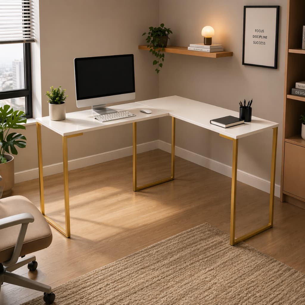 MESA EM L COMPACTA Escrivaninha De Canto Home Office Para Escritório Montagem do Lado Esquerdo ou Direito