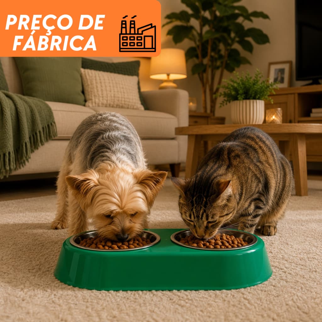 Comedouro Bebedouro Duplo para Ração e Água Cachorro e Gato Pet Alimentador