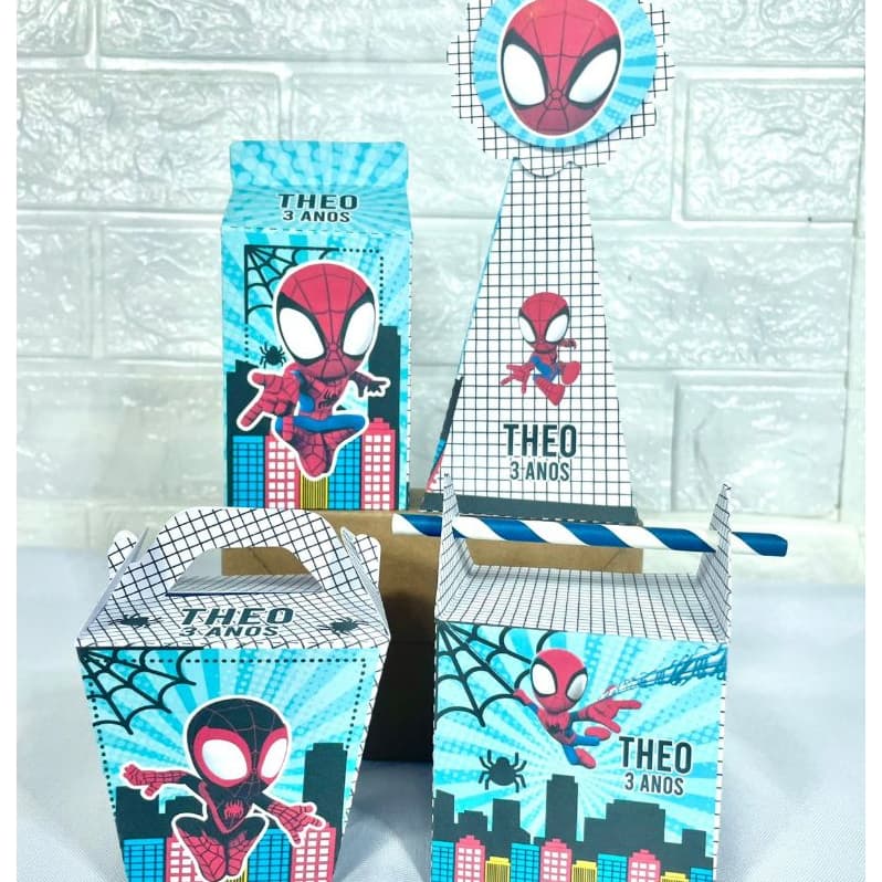 KIT FESTA LEMBRANCINHAS CAIXINHAS PERSONALIZADAS SPIDEY E SEUS AMIGOS (PEGUE E MONTE)