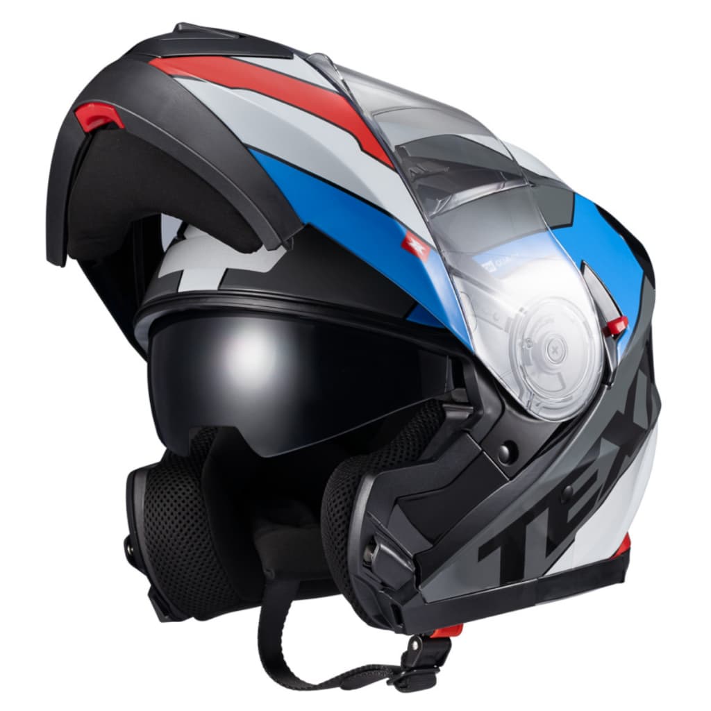Capacete Texx Gladiator V3 Reisen Azul Vermelho Branco Modular Articulado Capacete Moto Original Viseira Solar