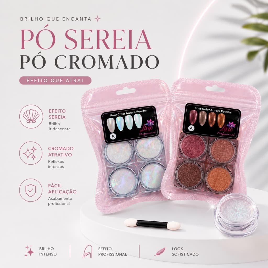 Kit 4//8//12 Pó Cromado Sereia Asa De Borboleta Unha Gel Brilhante