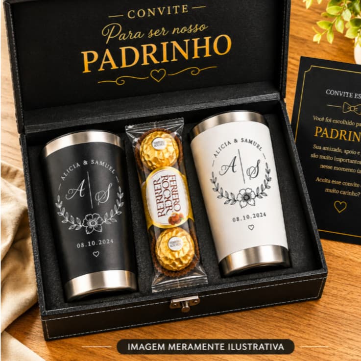 Kit 2 Copos Térmicos Casamento Padrinhos e Madrinhas Nome personalizado
