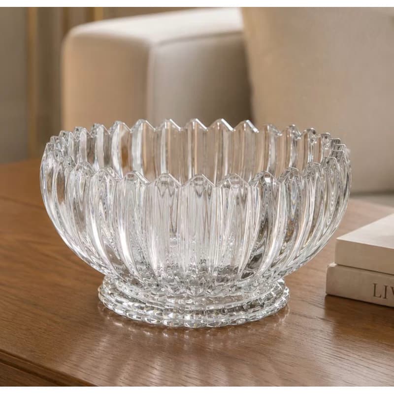 Fruteira Centro de Mesa Vidro Lapidado Cristal 22x28 Redondo Vidro Redondo Alto Geneva Vidro Grande