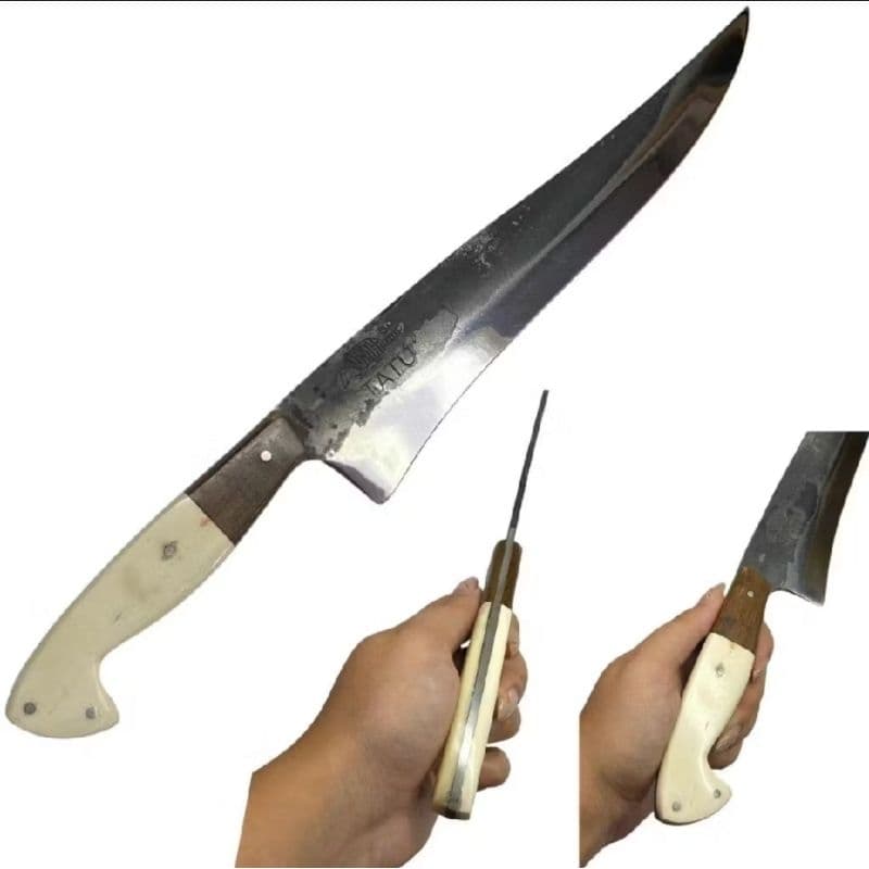 Facas artesanais DISCO de arado com cabo de osso e zamac para presentear