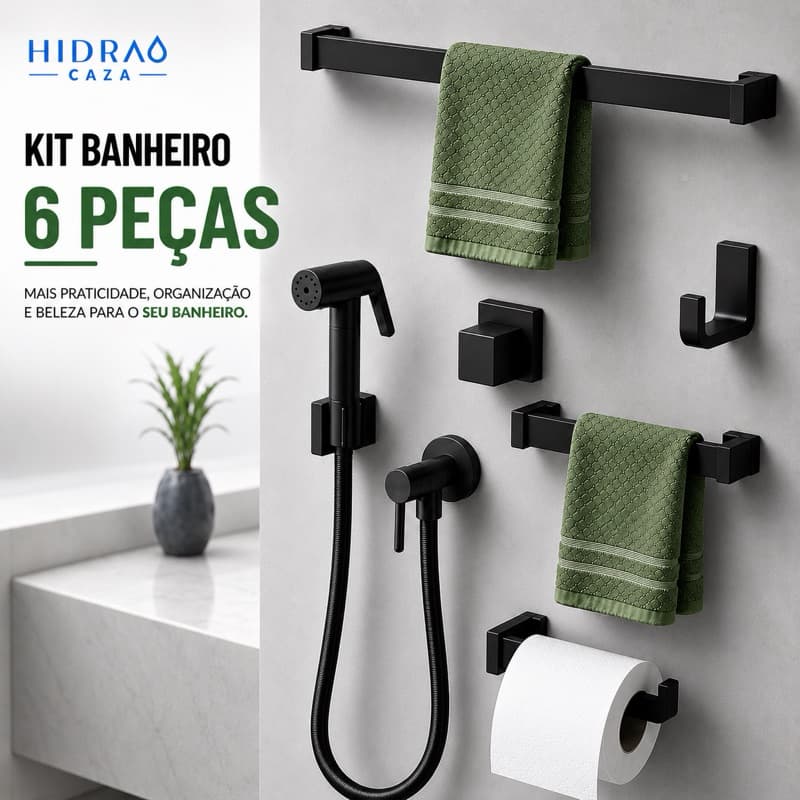 Kit Banheiro Preto Fosco Luxo 6 Peças Com Ducha Higiênica + Acabamento Registro Deca Lavabo Premium