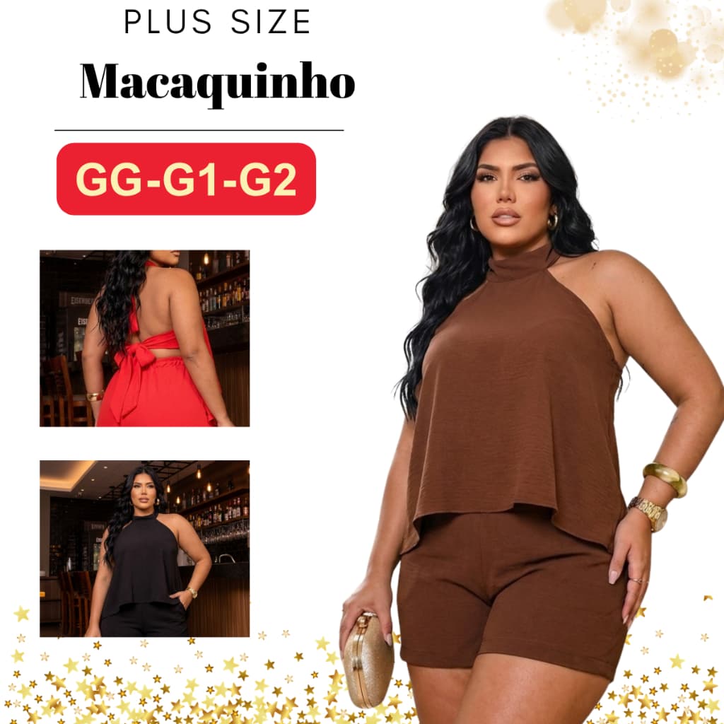 Macaquinho Plus Size Soltinho Short + Blusa Disfarça Barriga  Rodeio Country Pecuaria  Festa Tendencia Novidade Fashion