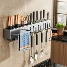 Utensilios suporte cozinha 10 ganchos cinza pendurar concha espatula talheres organizar