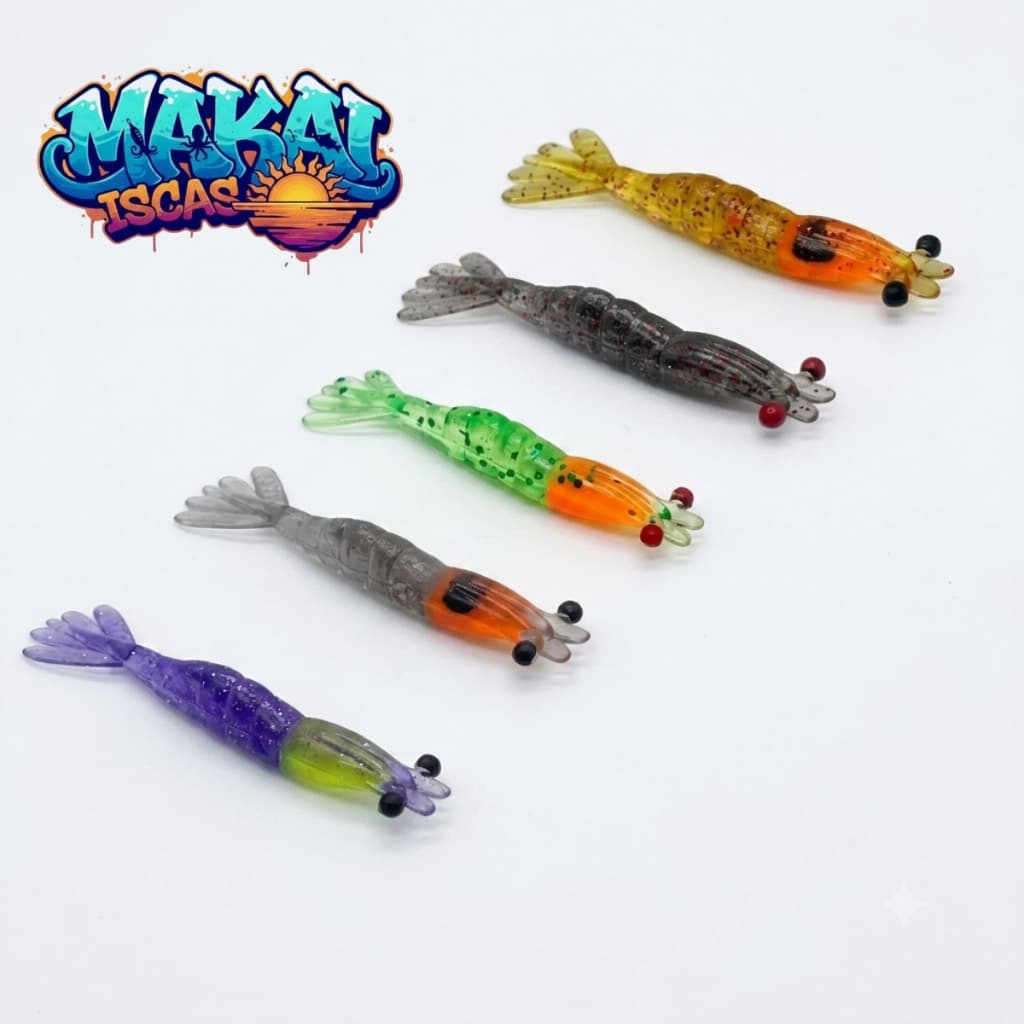 Kit 20 Camarões Artificial Soft Bait 5,5cm Isca Makai