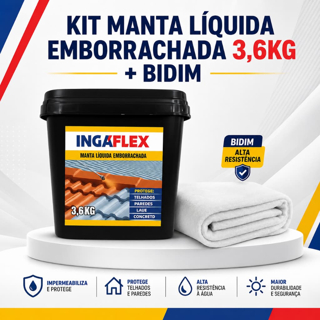 Manta Líquida 3,6kg + Bidim 10m Impermeabilizante Telhado Laje Contra Goteira Umidade Infiltração