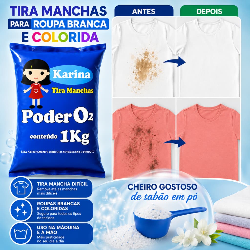 Percarbonato 100% Puro Tira Manchas Roupas Brancas e Coloridas
