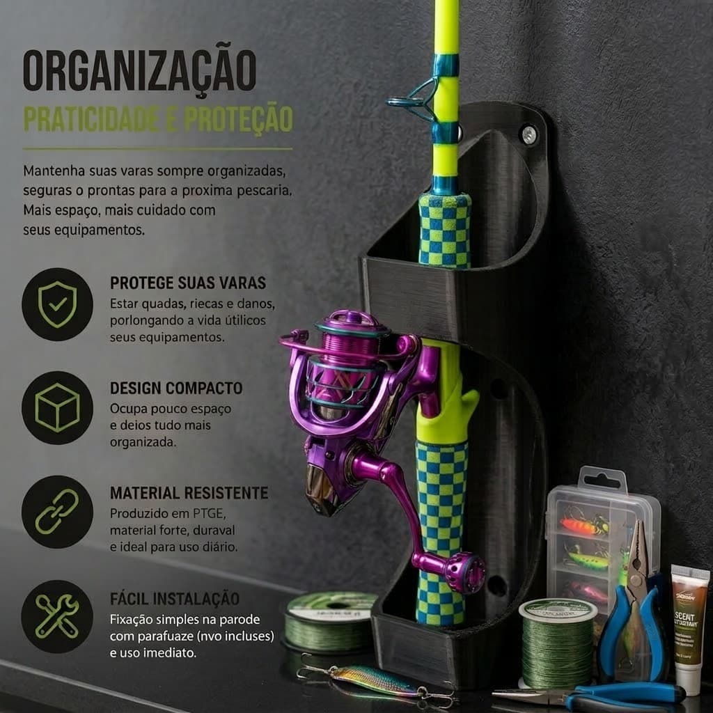 Suporte Universal para Vara de Pesca Fixação na Parede Alta Durabilidade