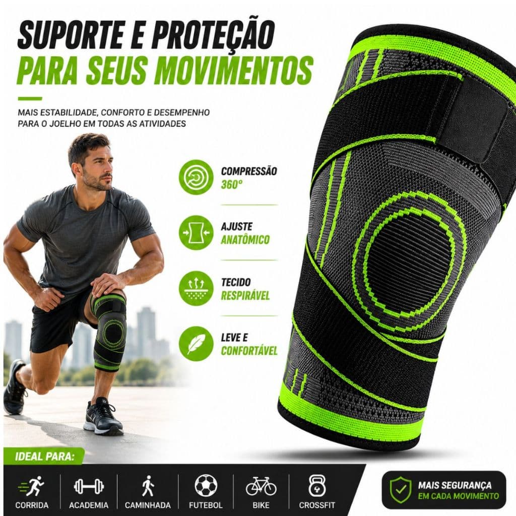 Joelheira de Compressão Ajustável Ortopédica Esportiva | Suporte para Joelho Academia Corrida Caminhada Futebol Crossfit