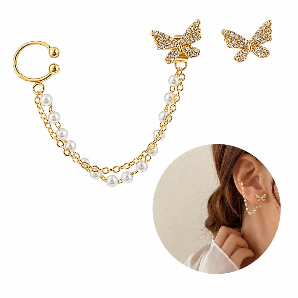 Brinco Piercing Borboleta Cravejado Banhado A Ouro