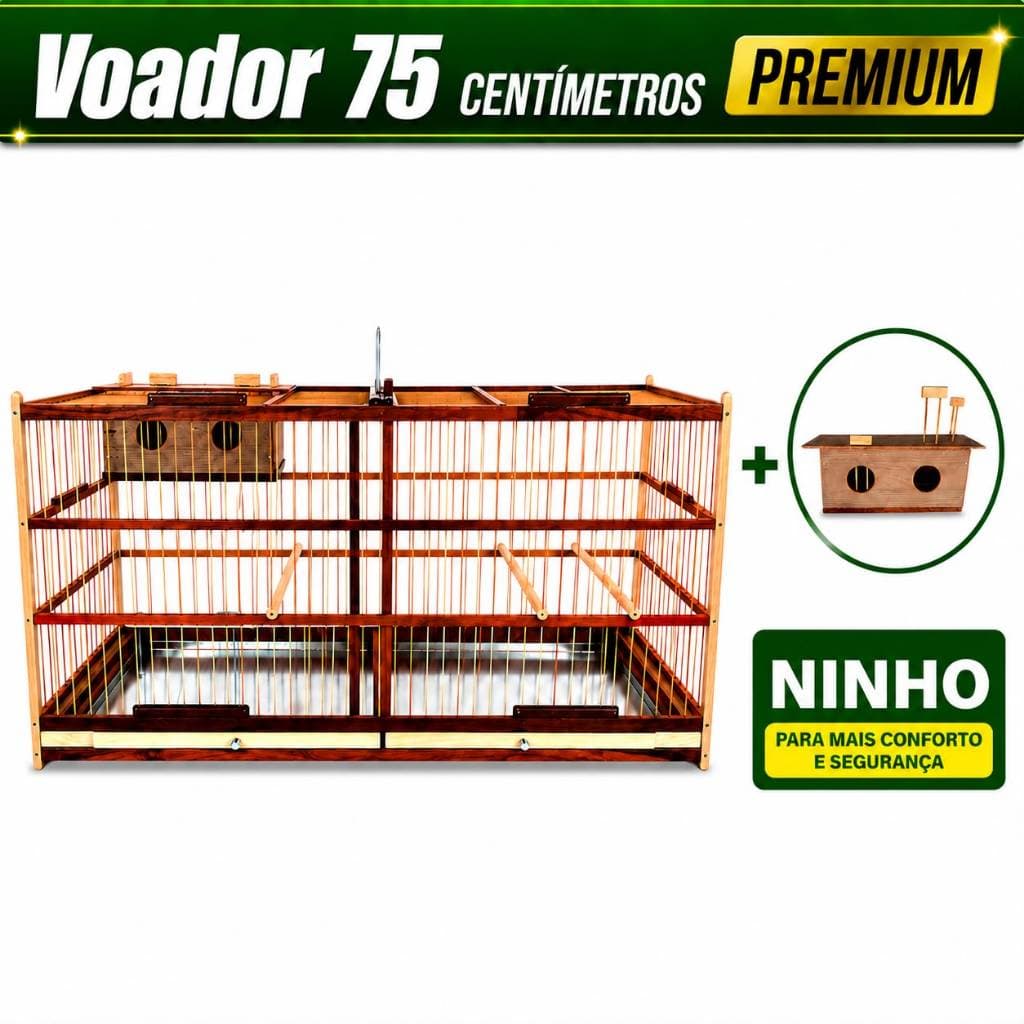 Gaiola Voador 75cm, Com Duas Divisórias Para Pássaros, Reprodução, Canário, Belga, Coleiro, Com Ninho,