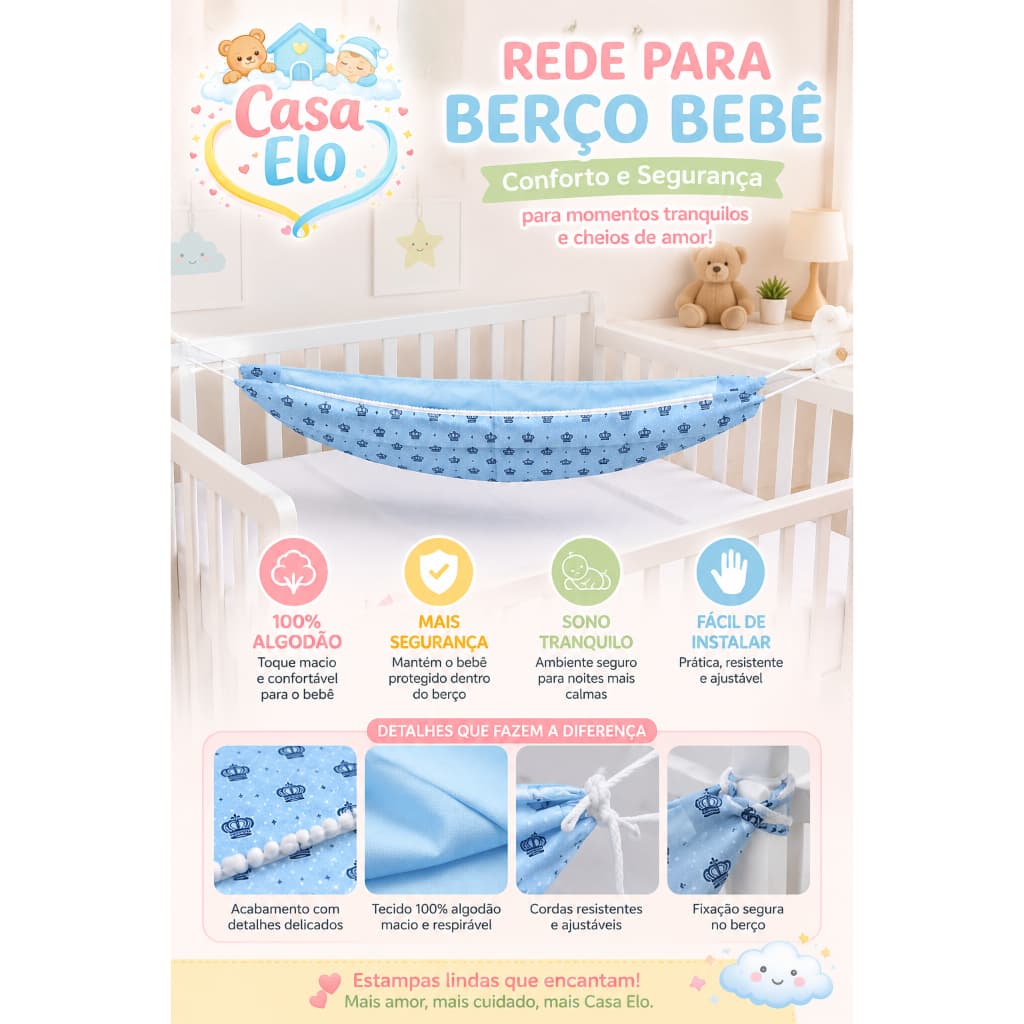 Rede Berço Americano Proteção Bebê Conforto Segurança Infantil Resistente