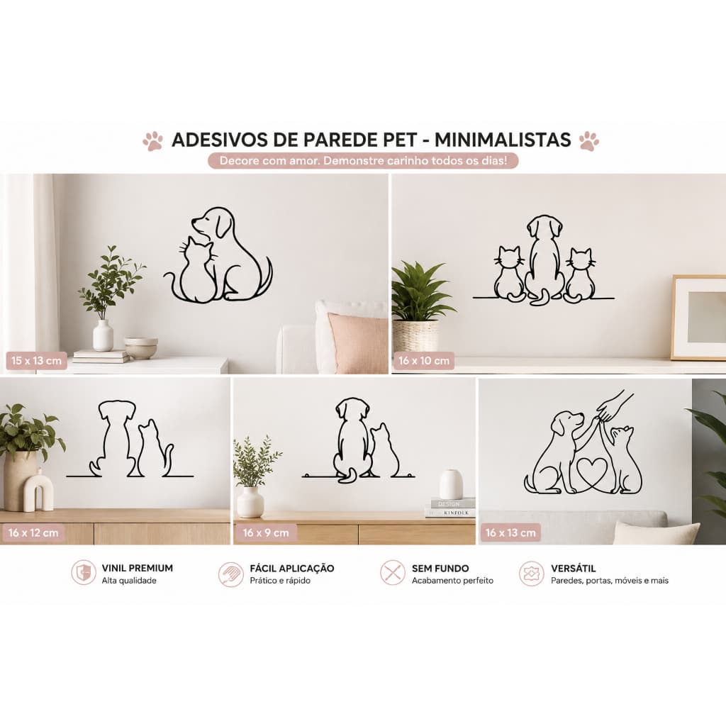 Adesivo Pet Cachorro e Gato Minimalista | Decoração para Casa, Quarto, Sala, Carro e  Clínica Veterinária